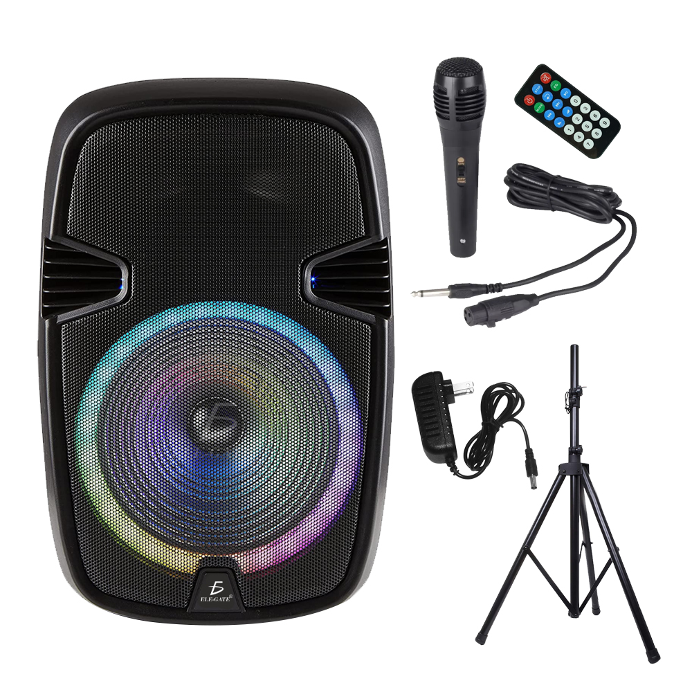 Bafle 15“ Bluetooth Inalámbrico Inteligente con Micrófono Soporte y Control Remoto Luz Led