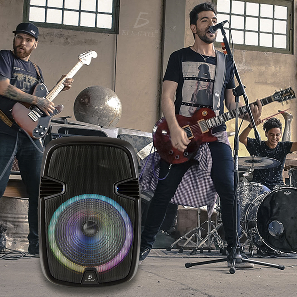 Bafle 15“ Bluetooth Inalámbrico Inteligente con Micrófono Soporte y Control Remoto Luz Led