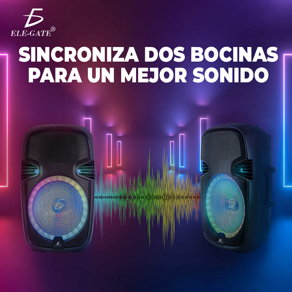 Bafle 15“ Bluetooth Inalámbrico Inteligente con Micrófono Soporte y Control Remoto Luz Led