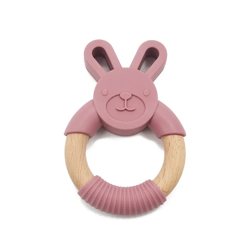 kit de 5 Mordederas de bebé en forma de animales de silicón y bambú