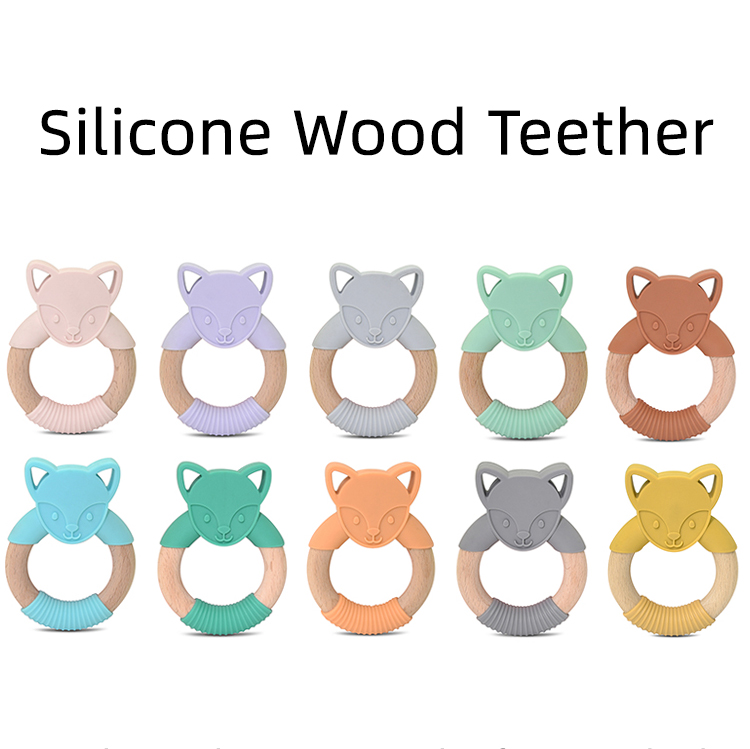 kit de 5 Mordederas de bebé en forma de animales de silicón y bambú