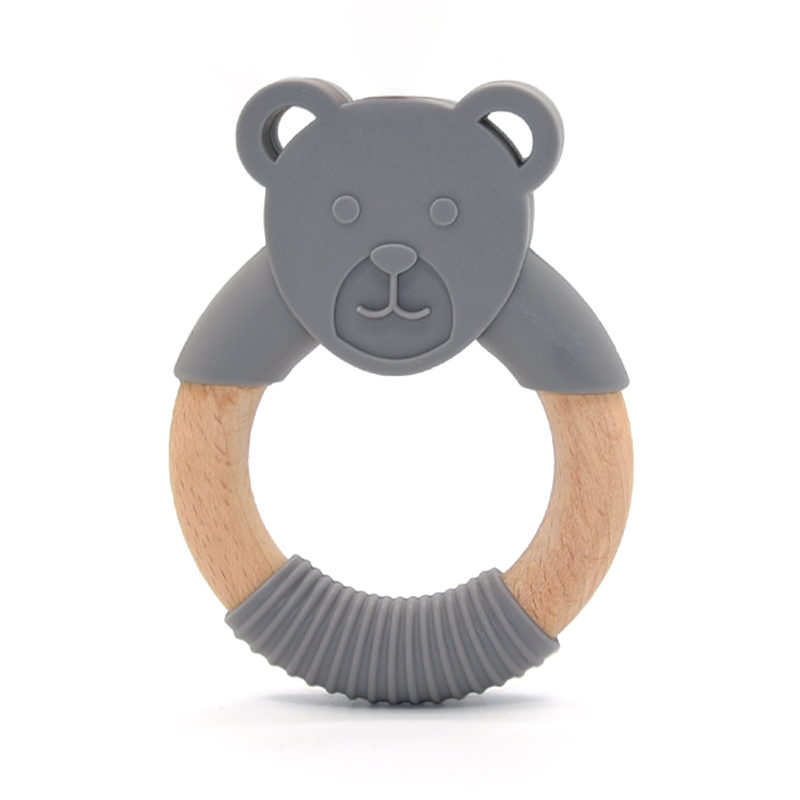 kit de 2 Mordederas de bebé en forma de animales de silicón y bambú