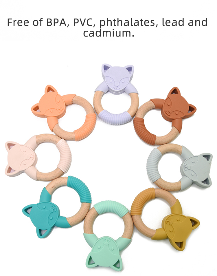 kit de 2 Mordederas de bebé en forma de animales de silicón y bambú