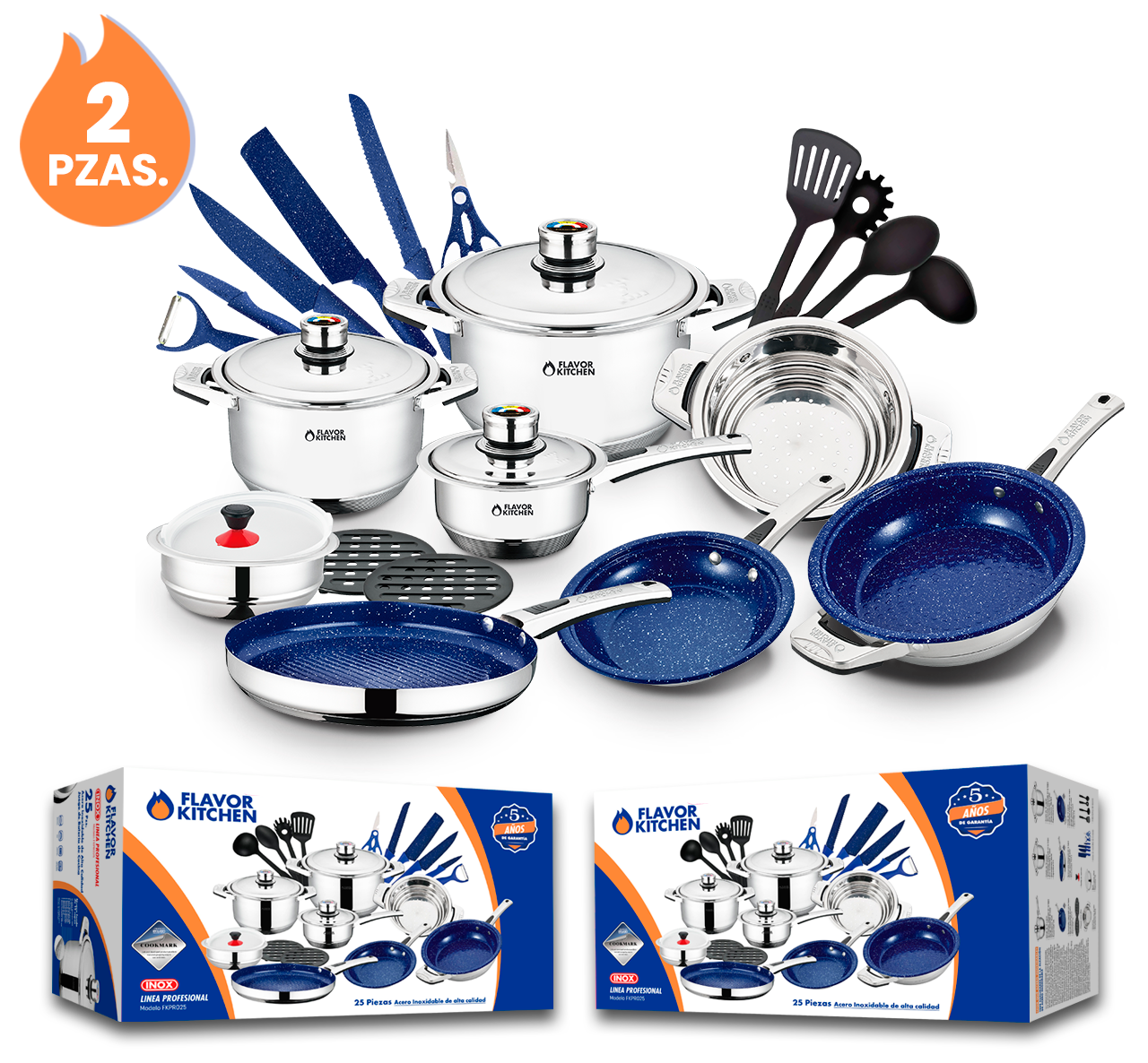 Paquete De 2 Baterías De Cocina Acero Inox Quirúrgico 25pz.