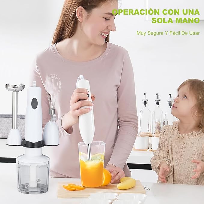 A YOMYM Licuadora de inmersión 4 en 1 de acero inoxidable con batidor, vaso medidor y tazón picador