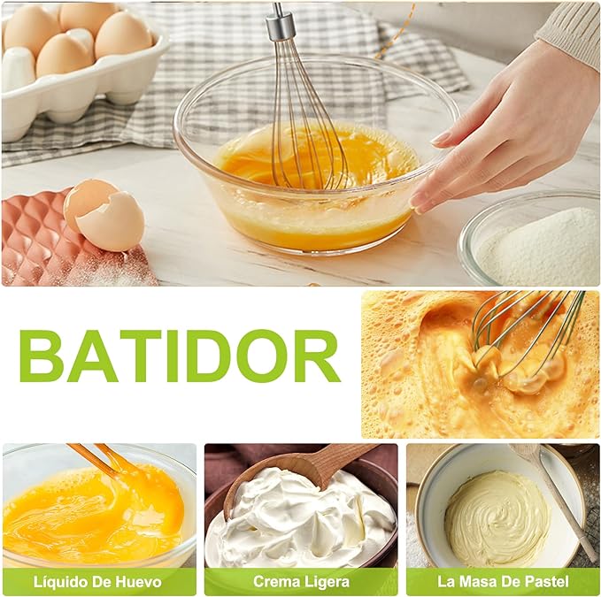 A YOMYM Licuadora de inmersión 4 en 1 de acero inoxidable con batidor, vaso medidor y tazón picador