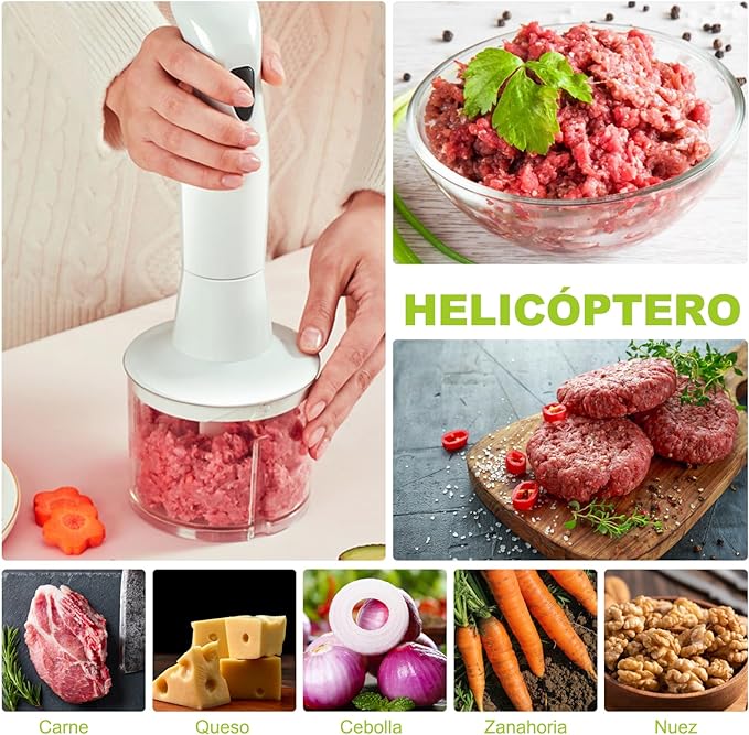 A YOMYM Licuadora de inmersión 4 en 1 de acero inoxidable con batidor, vaso medidor y tazón picador