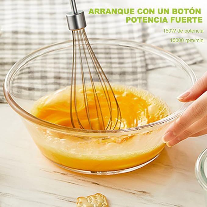 A YOMYM Licuadora de inmersión 4 en 1 de acero inoxidable con batidor, vaso medidor y tazón picador