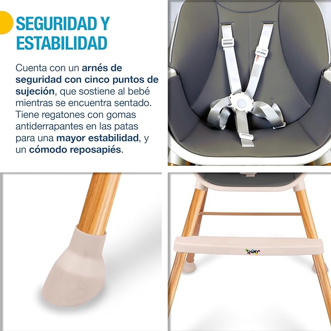 A SHIMY Silla para Bebé 5 en 1 con Bandeja para Comer, Periquera con 5 Funciones Diferentes y Cinturón de Seguridad Ajustable, Silla Alta Periquera Portátil para Niños de 6 a 36 Meses, Altura Ajustable