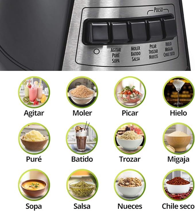 A Hamilton Beach Licuadora Power Elite, con 12 Funciones, Vaso de Vidrio, 1.2 Litros, Negra (58148-MXR)