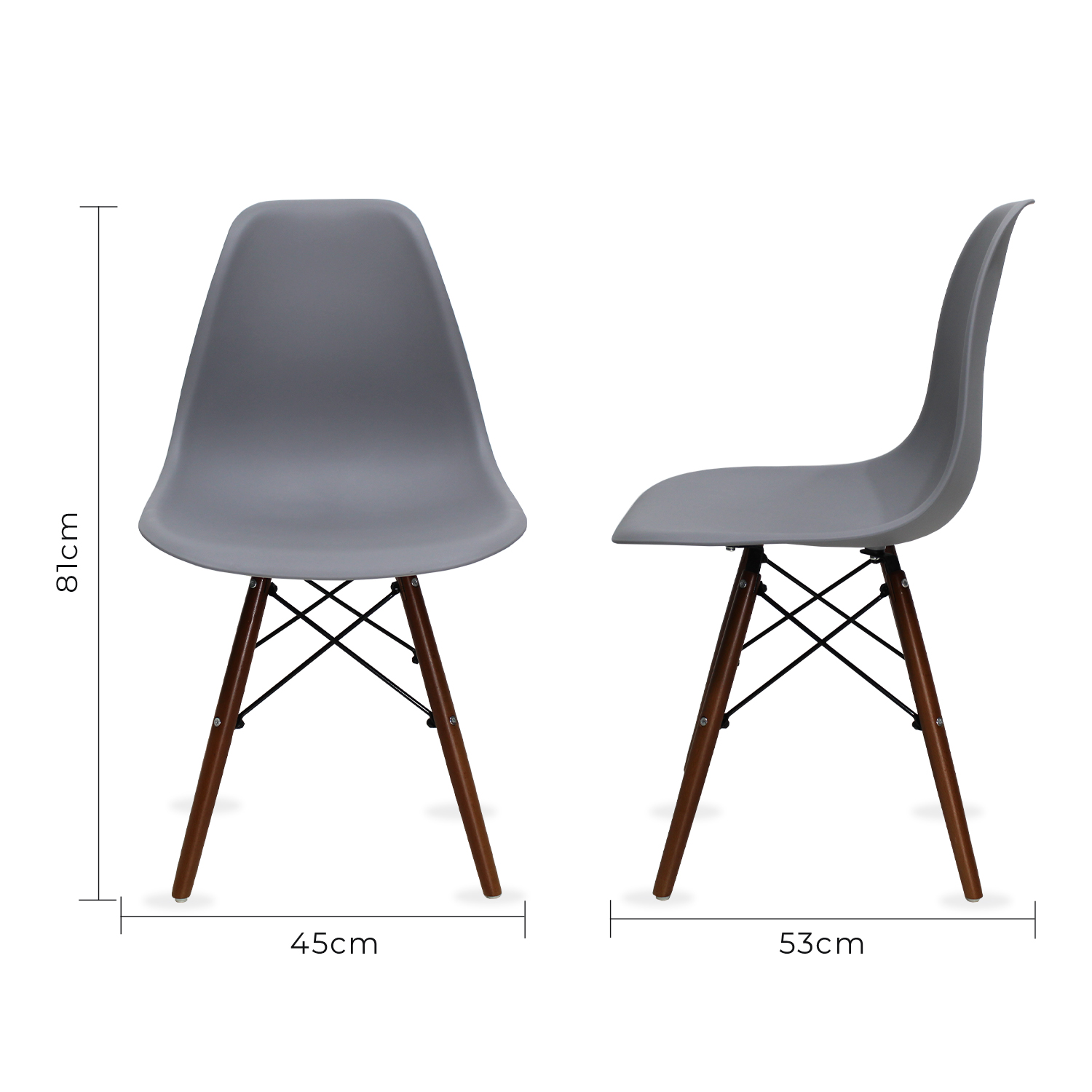 Set Comedor cristal redondo 80cm y 4 sillas Eames Gris nogal Mundo In.