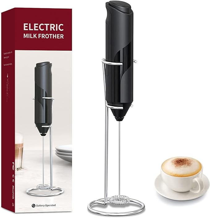 A PUBUNUS Espumador de Leche Eléctrico, Batidora Leche Espuma Manual Hecho con Soporte de Acero Inoxidable, Mini Batidora Portátil, Ideal para Café, Jugo, Capuchino, Chocolate, Funciona con dos Pilas AA (Baterías no incluidas)