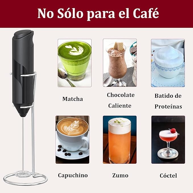 A PUBUNUS Espumador de Leche Eléctrico, Batidora Leche Espuma Manual Hecho con Soporte de Acero Inoxidable, Mini Batidora Portátil, Ideal para Café, Jugo, Capuchino, Chocolate, Funciona con dos Pilas AA (Baterías no incluidas)