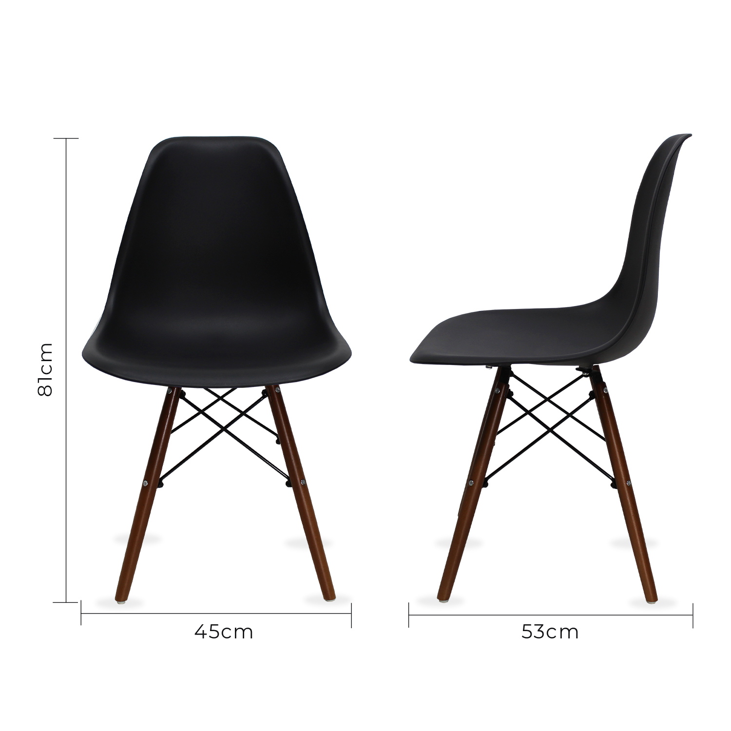 Set Comedor cristal redondo 80cm y 4 sillas Eames Negro nogal Mundo In.
