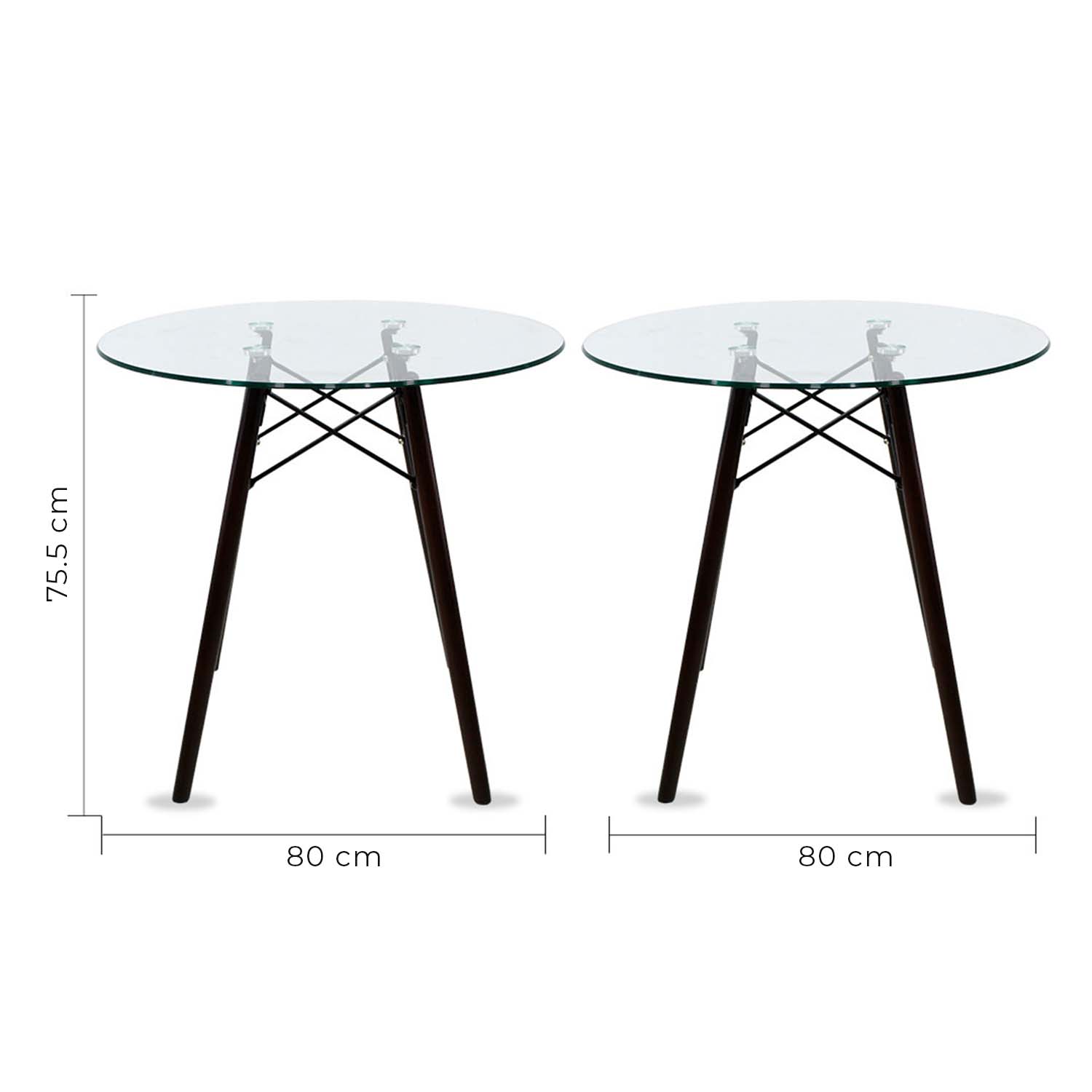 Set Comedor cristal redondo 80cm y 4 sillas Eames Gris nogal Mundo In.