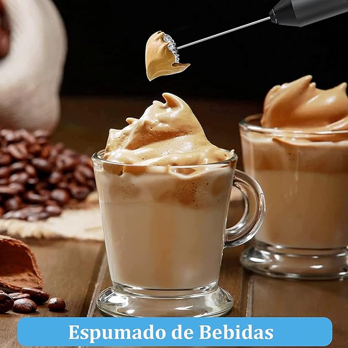 A PUBUNUS Espumador de Leche Eléctrico, Batidora Leche Espuma Manual Hecho con Soporte de Acero Inoxidable, Mini Batidora Portátil, Ideal para Café, Jugo, Capuchino, Chocolate, Funciona con dos Pilas AA (Baterías no incluidas)