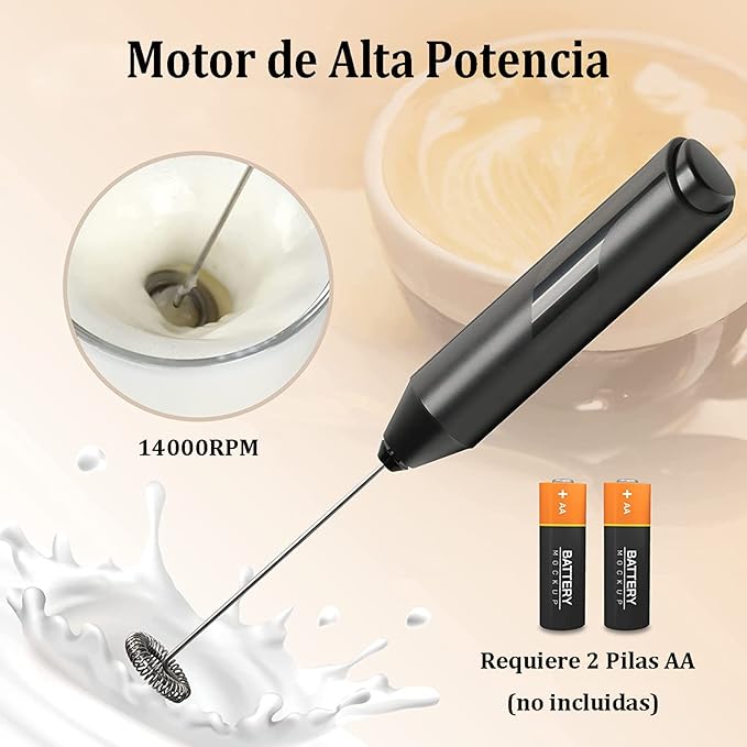 A PUBUNUS Espumador de Leche Eléctrico, Batidora Leche Espuma Manual Hecho con Soporte de Acero Inoxidable, Mini Batidora Portátil, Ideal para Café, Jugo, Capuchino, Chocolate, Funciona con dos Pilas AA (Baterías no incluidas)