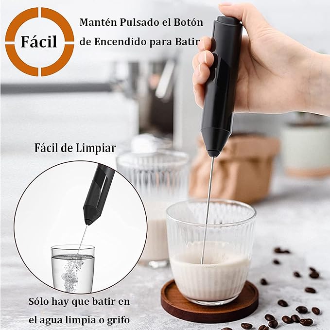 A PUBUNUS Espumador de Leche Eléctrico, Batidora Leche Espuma Manual Hecho con Soporte de Acero Inoxidable, Mini Batidora Portátil, Ideal para Café, Jugo, Capuchino, Chocolate, Funciona con dos Pilas AA (Baterías no incluidas)