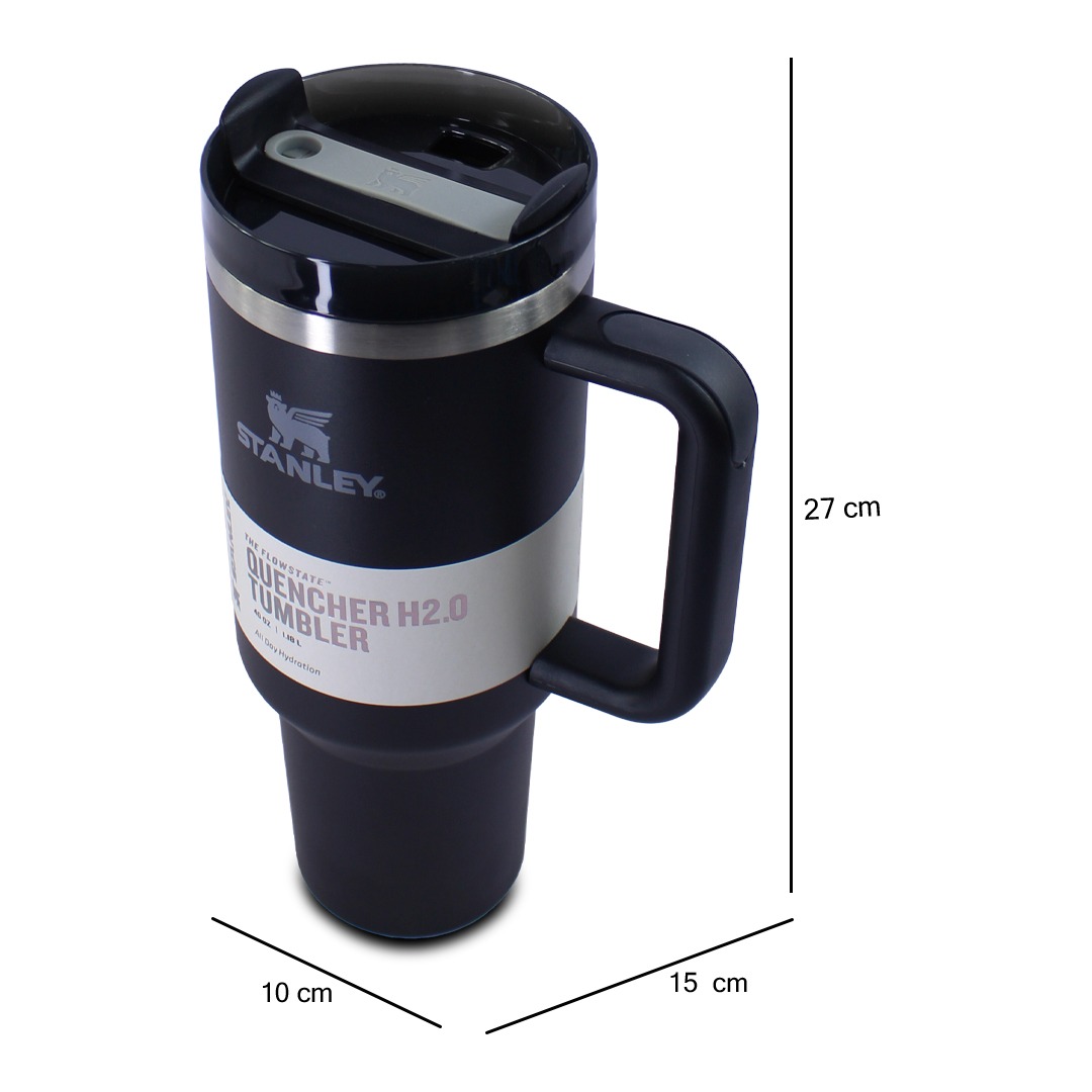  Vaso Termico Negro tipo stanley  De Acero Inoxidable 40oz Con Popote