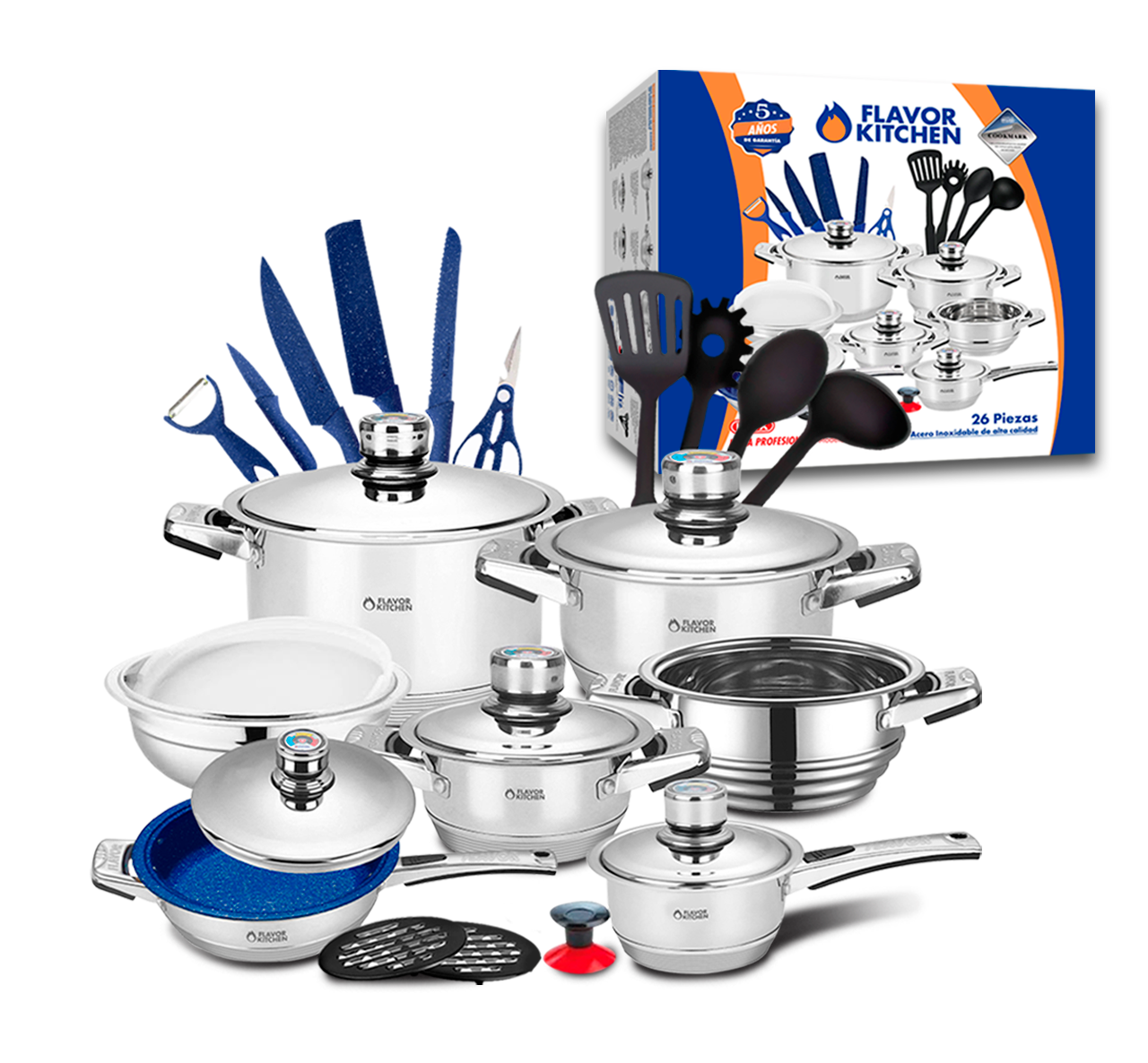 Batería De Cocina Flavor Kitchen Acero Inox Quirúrgico 26 Pz