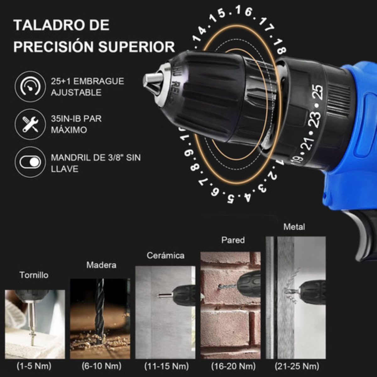 Taladro Electrico Atornillador Inalámbrico Impacto Kit 48v Color Azul
