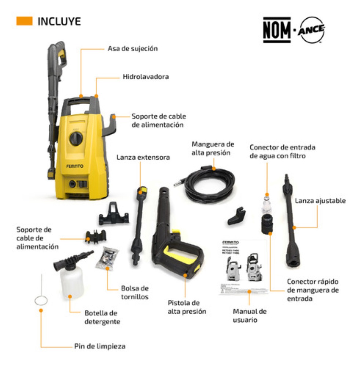 Hidrolavadora Electrica Femmto 1400w Alta presion 1600 Psi