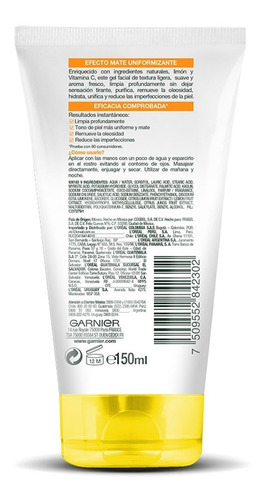 Garnier Skin Active Limpiador Facial Express Aclara Anti Manchas Vitamina C Piel Mixta 150 mL