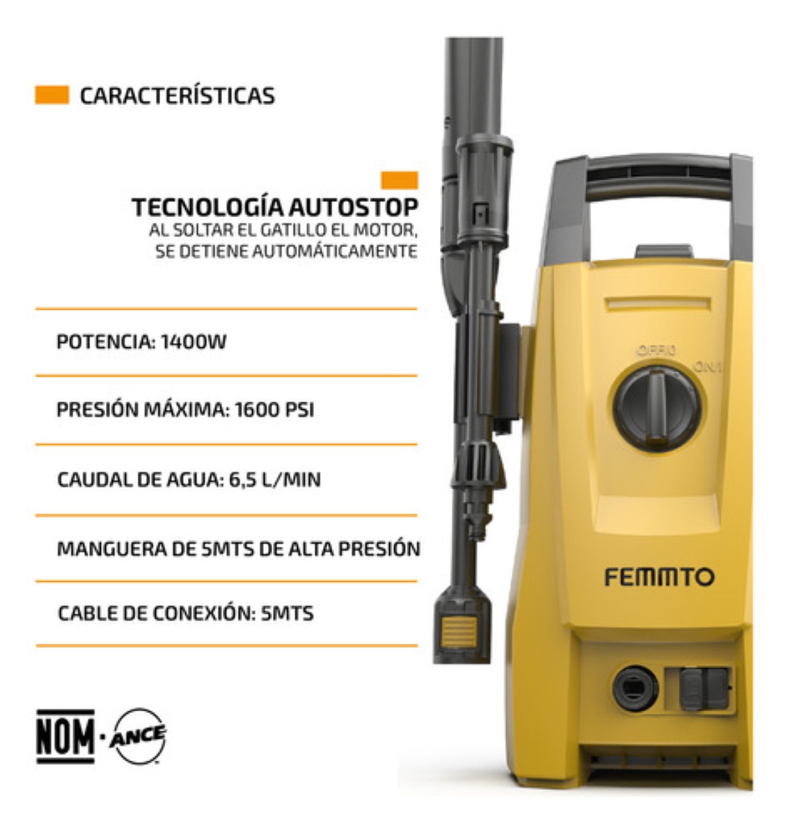 Hidrolavadora Electrica Femmto 1400w Alta presion 1600 Psi