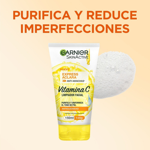 Garnier Skin Active Limpiador Facial Express Aclara Anti Manchas Vitamina C Piel Mixta 150 mL