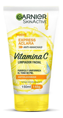 Garnier Skin Active Limpiador Facial Express Aclara Anti Manchas Vitamina C Piel Mixta 150 mL