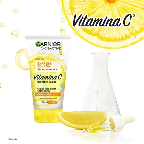 Garnier Skin Active Limpiador Facial Express Aclara Anti Manchas Vitamina C Piel Mixta 150 mL