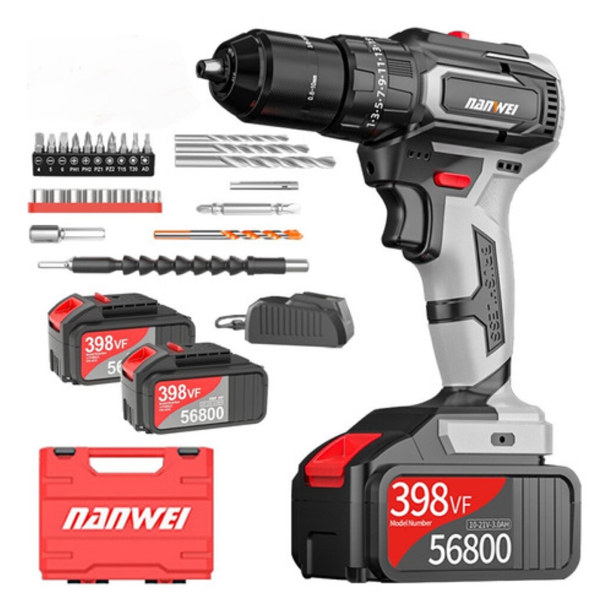 Taladro Rotomartillo Nanwei Sin Carbones Con 2baterías 3.0ah Color Negro