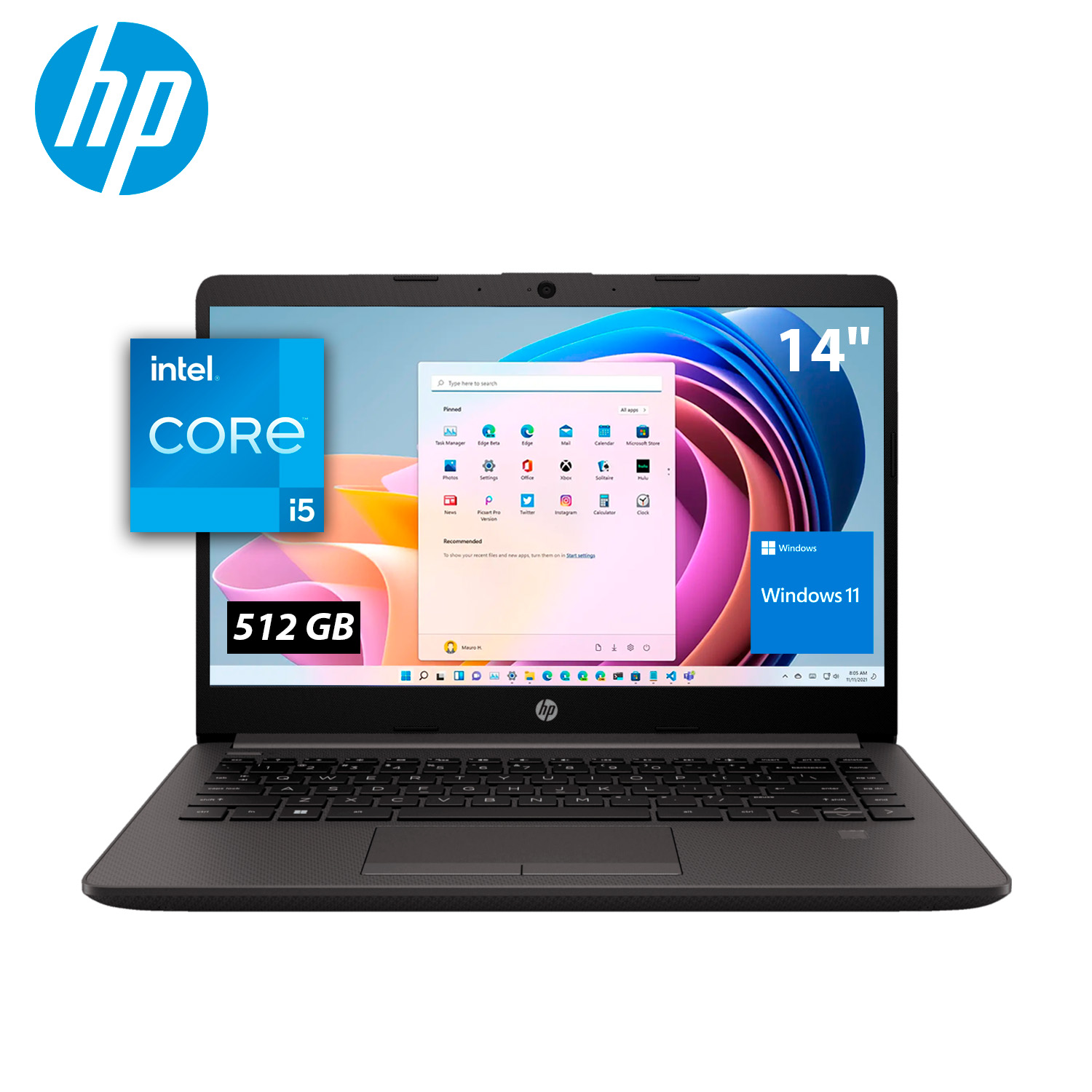 Laptop HP 240 G9 14" Hd Intel Core i5-1235U 3.30GH 8GB 512GB SSD Windows 11 Home 64-bit Español Negro.