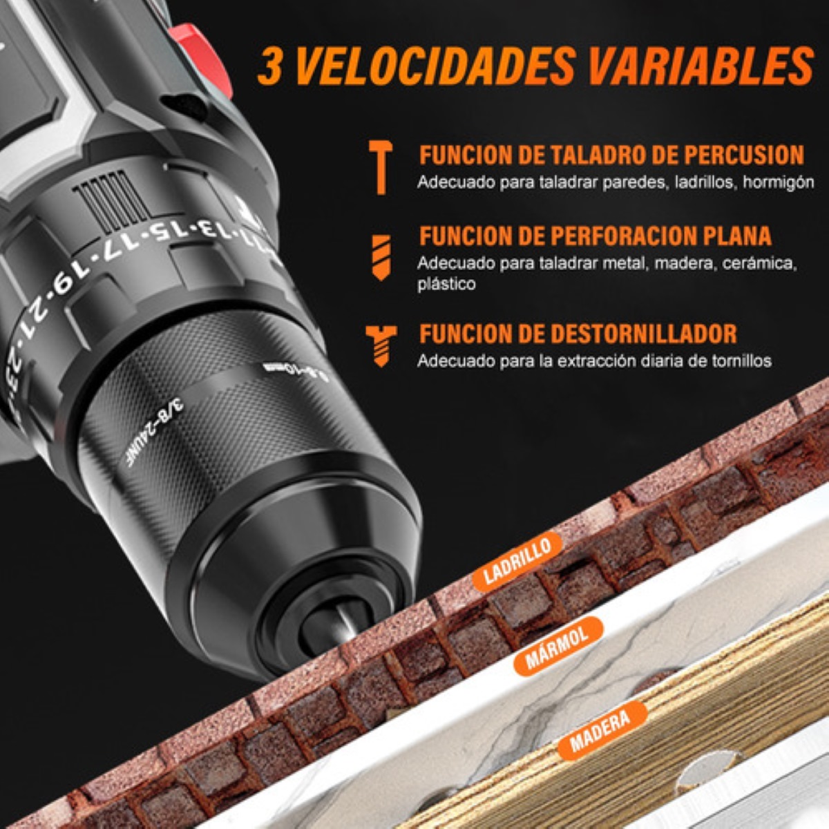 Taladro Rotomartillo Nanwei Sin Carbones Con 2baterías 3.0ah Color Negro