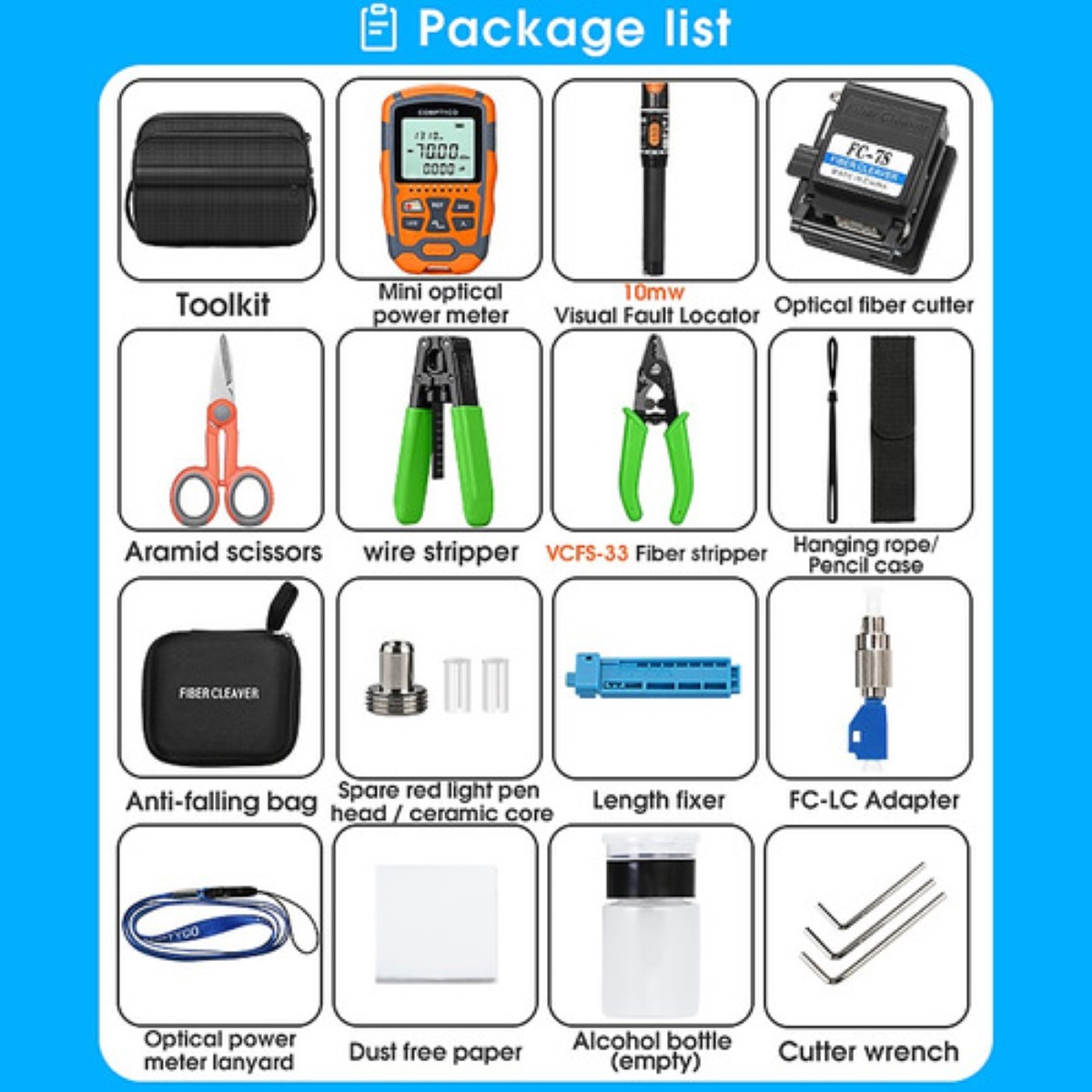 Kit De Herramientas De Mantenimiento De Fibra Profesional