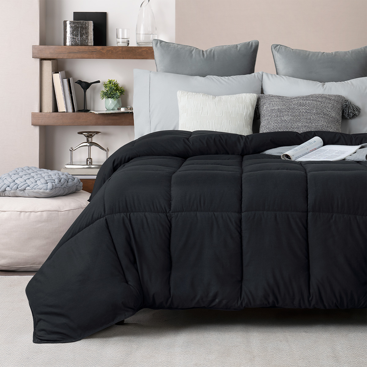 Queen Size Edredon Individual Negro Juego De Edredón De La Reina