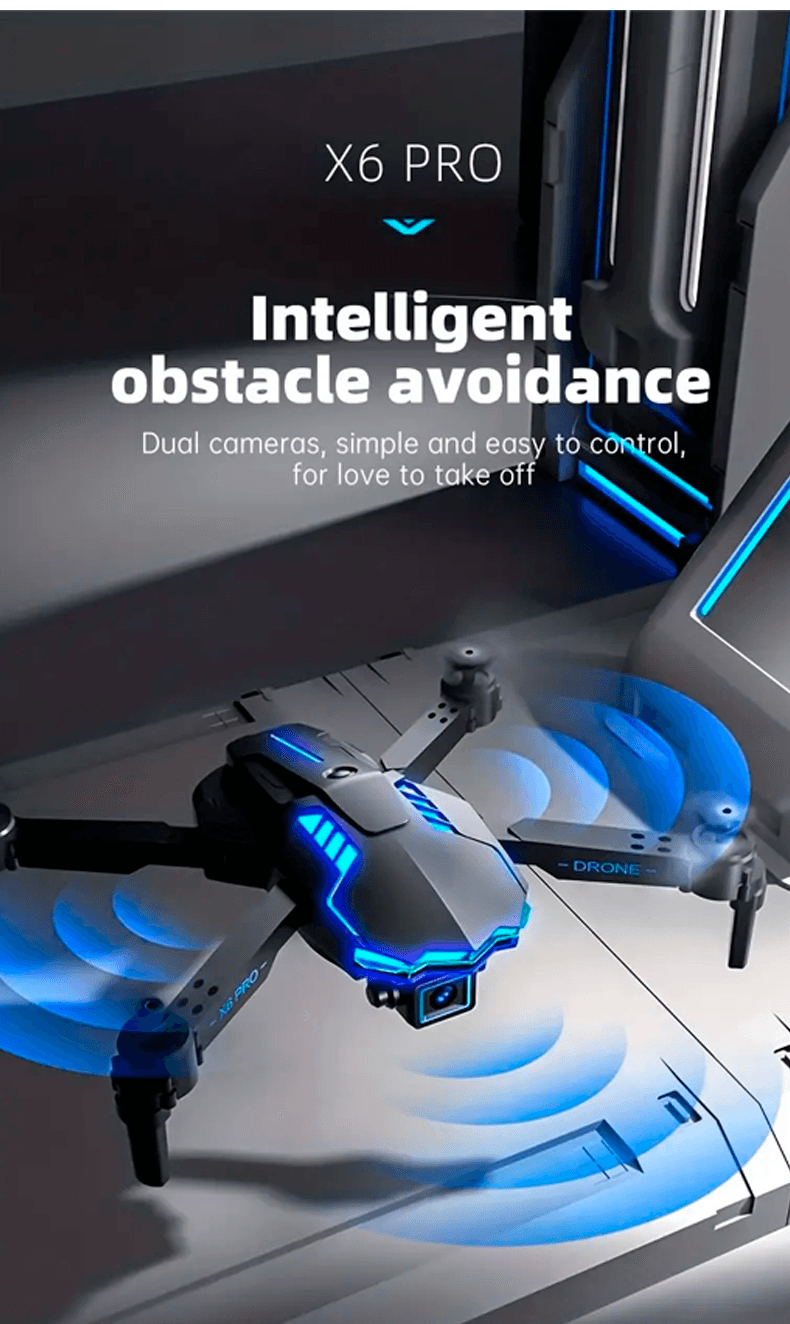 Mini Drone x6 ProPlegable Con Cámara, Baterías, Evitación De Obstáculos, Modo De Gravedad .