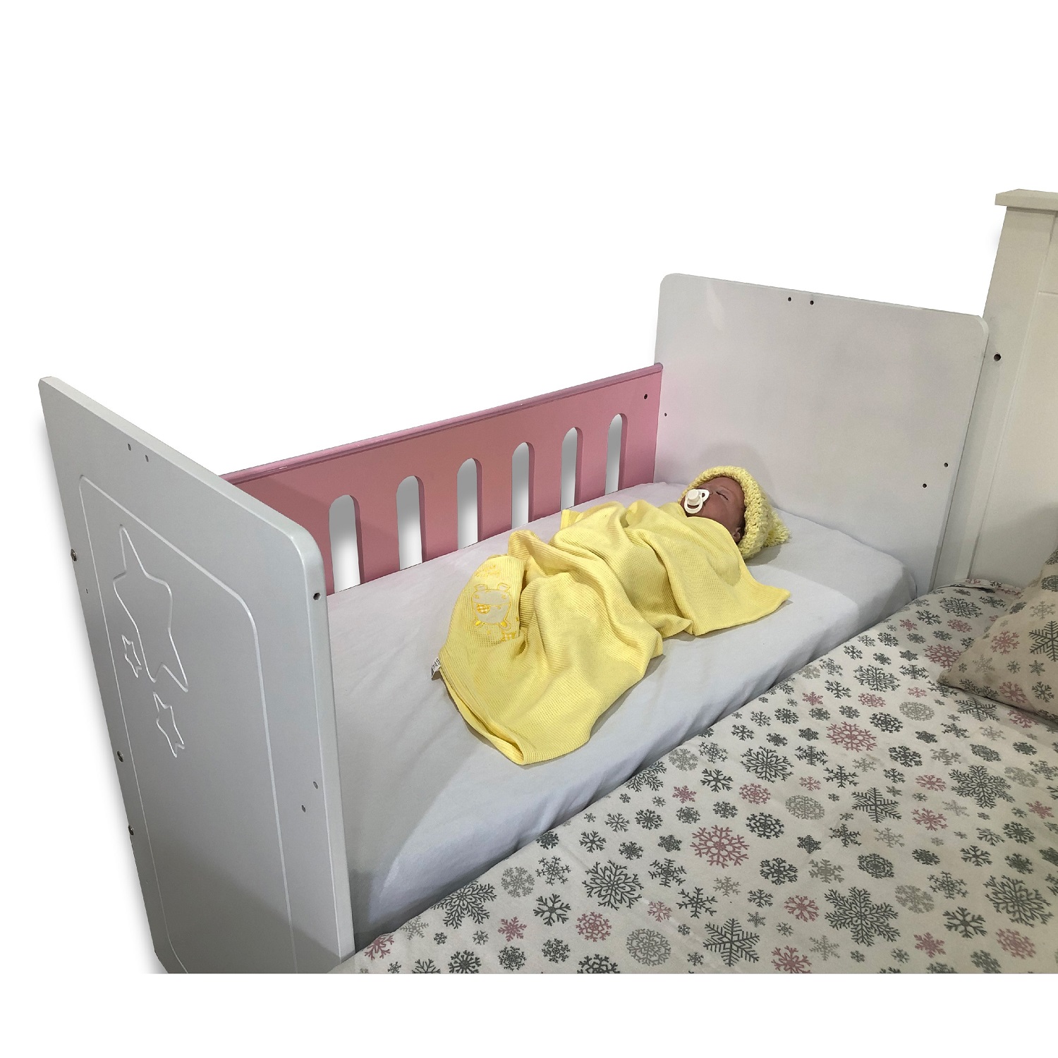 Cuna de madera convertible 6en1 CUNABEBE Blanco Rosa.