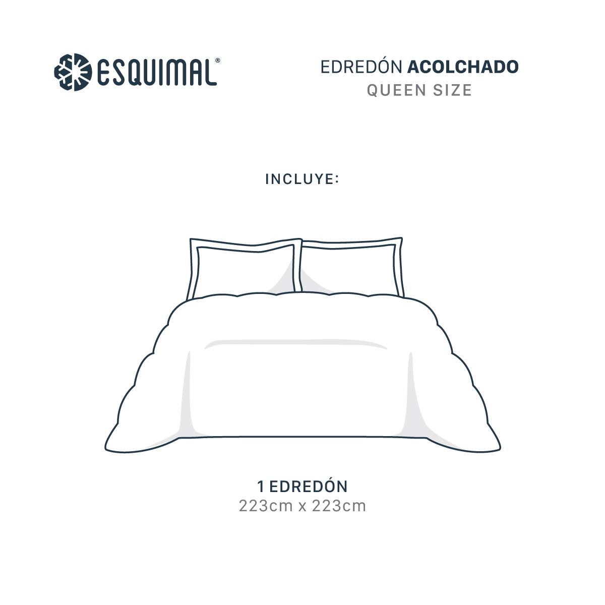 Edredón Acolchado Duvet Queen Size Hipoalergénico Gris ESQUIMAL.
