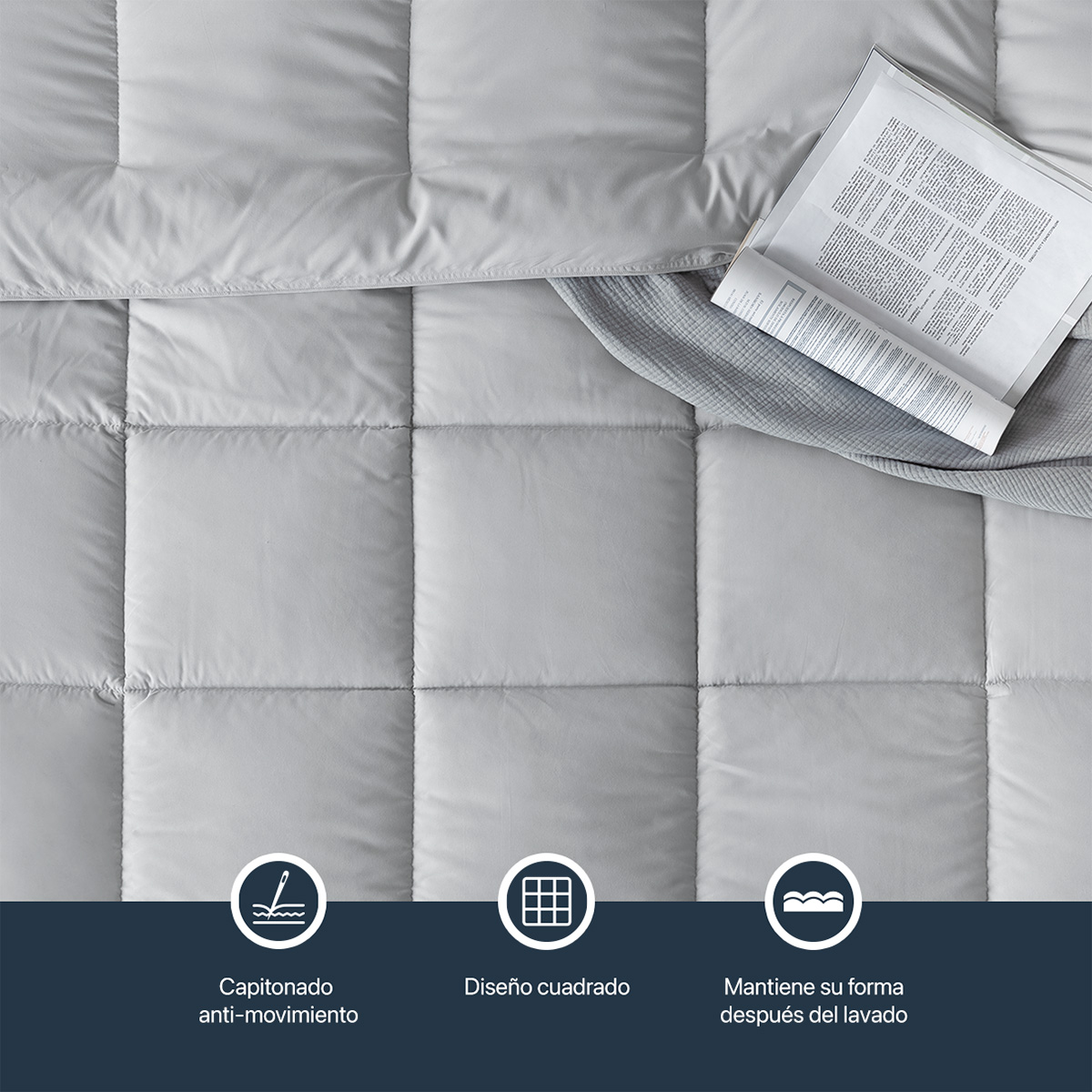 Edredón Acolchado Duvet Queen Size Hipoalergénico Gris ESQUIMAL.