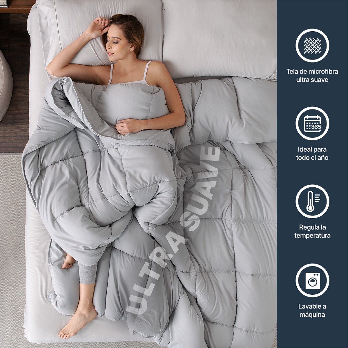 Edredón Acolchado Duvet Queen Size Hipoalergénico Gris ESQUIMAL.