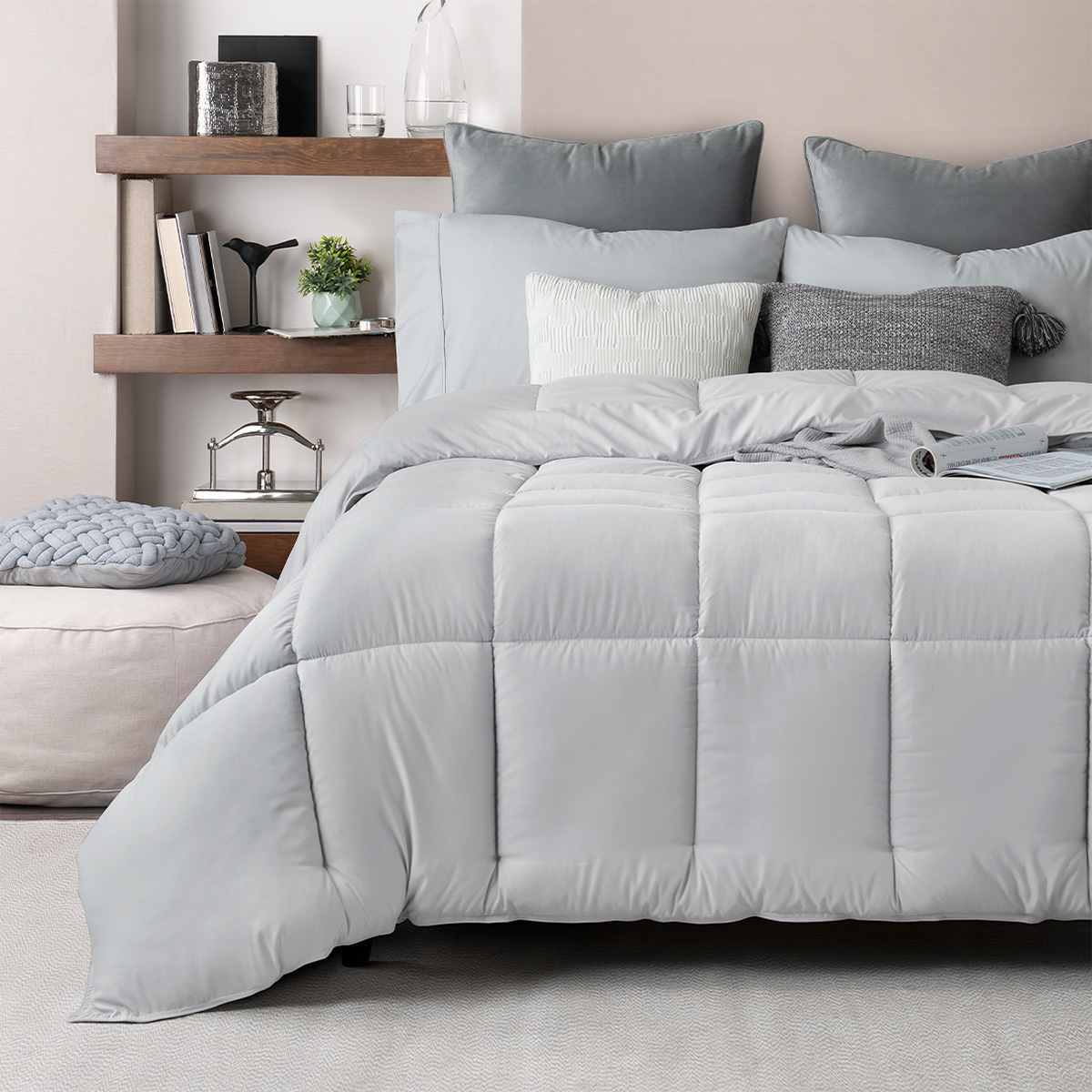 Edredón Acolchado Duvet Queen Size Hipoalergénico Gris ESQUIMAL.