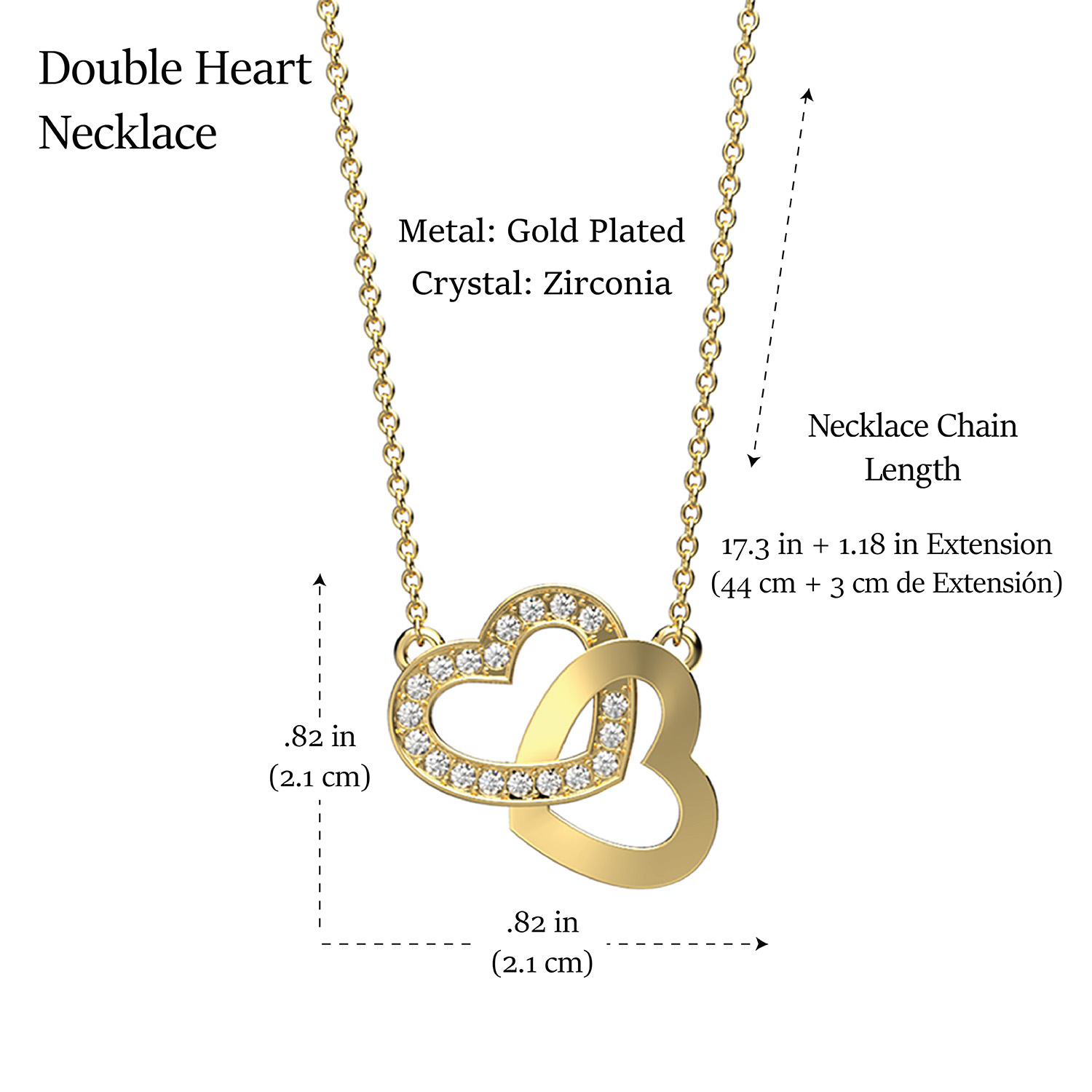 Collar Corazon Trenzado Baño de Oro 14K | Cristal Swarovski Cristal