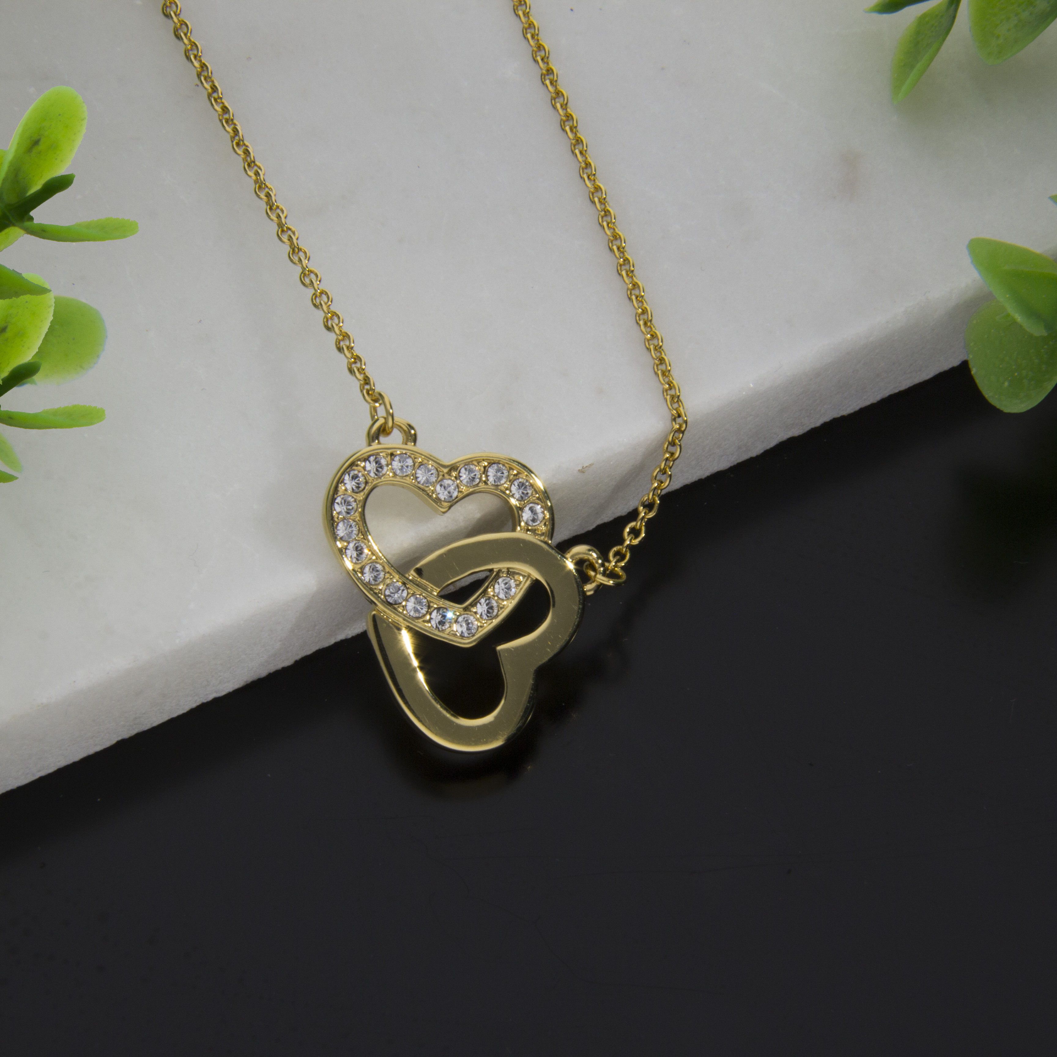 Collar Corazon Trenzado Baño de Oro 14K | Cristal Swarovski Cristal