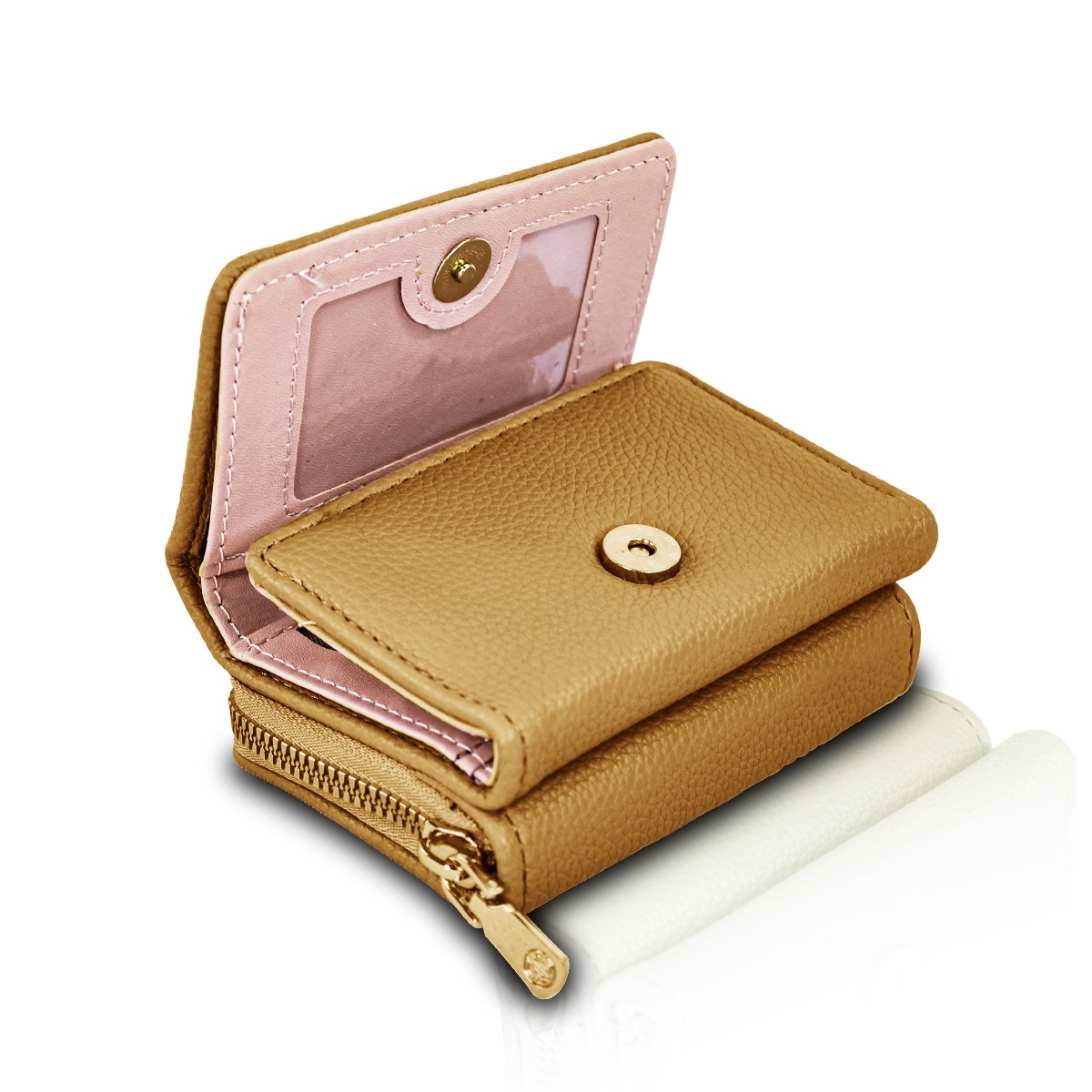 Cartera Marron Claro De Mano Para Mujer Billetera Minimalista
