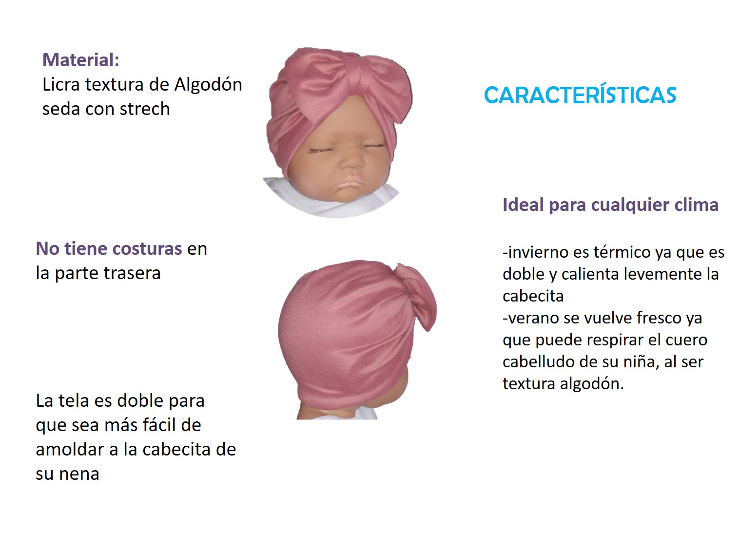 Set de 5 Turbantes - Gorritos para Bebé Niña (2 de Terciopelo + 3 de Algodón) - TYAMIA: Accesorios Esenciales para Bebés Recién Nacidas hasta 4 meses