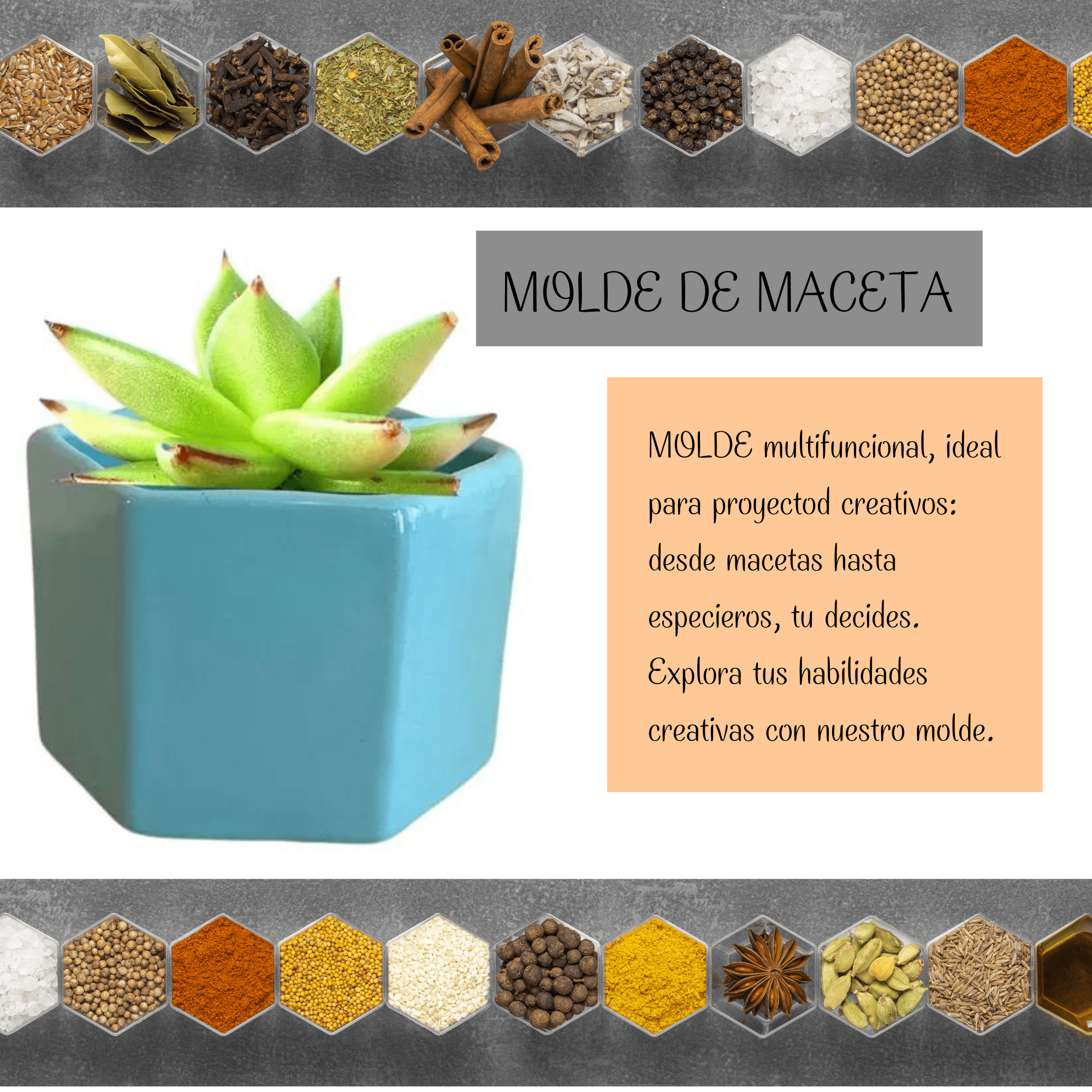 Moldes De Silicona Para Macetas Velas Ecomlab Y Manualidades Hexagonal Azul.