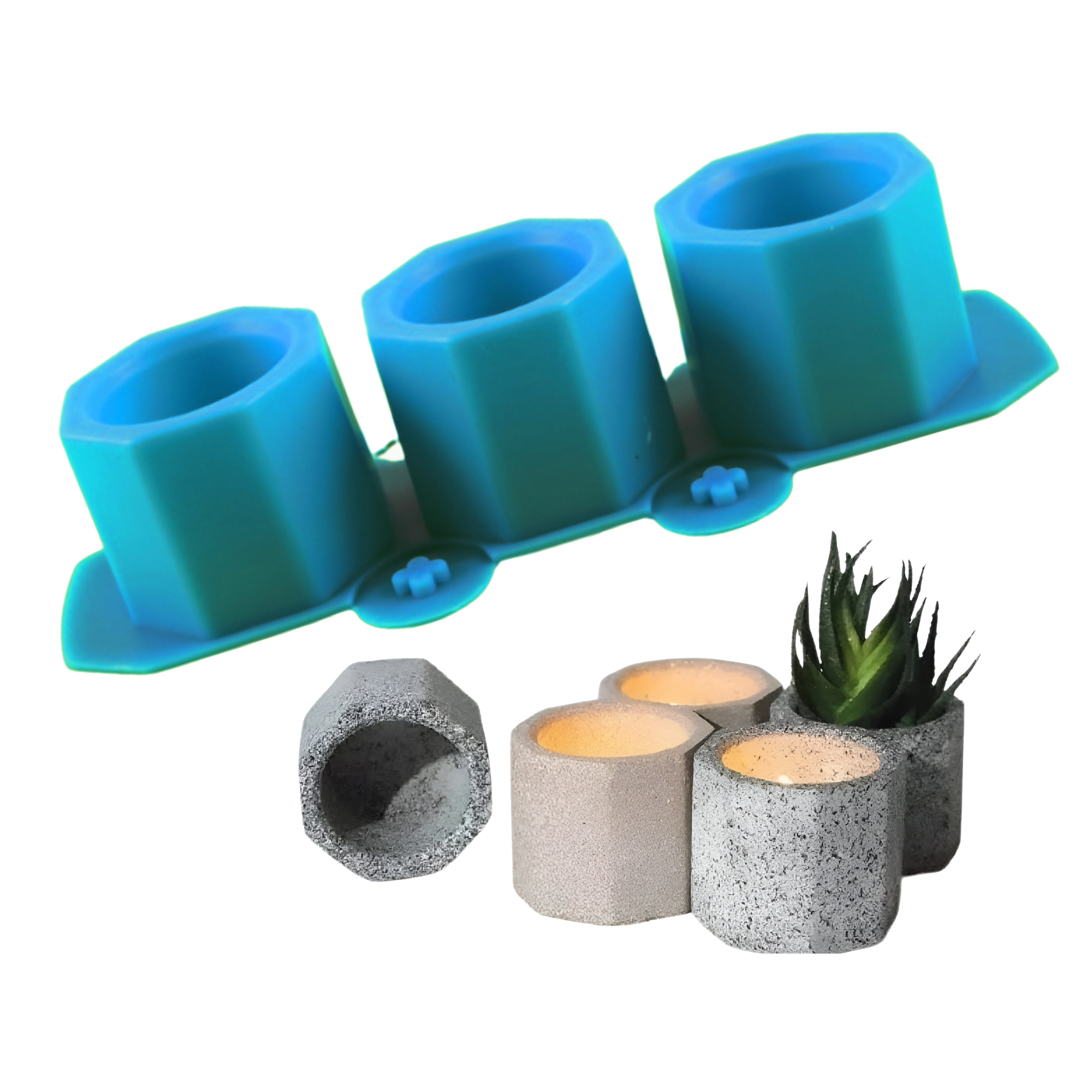 Moldes De Silicona Para Macetas Velas Ecomlab Y Manualidades Hexagonal Azul.
