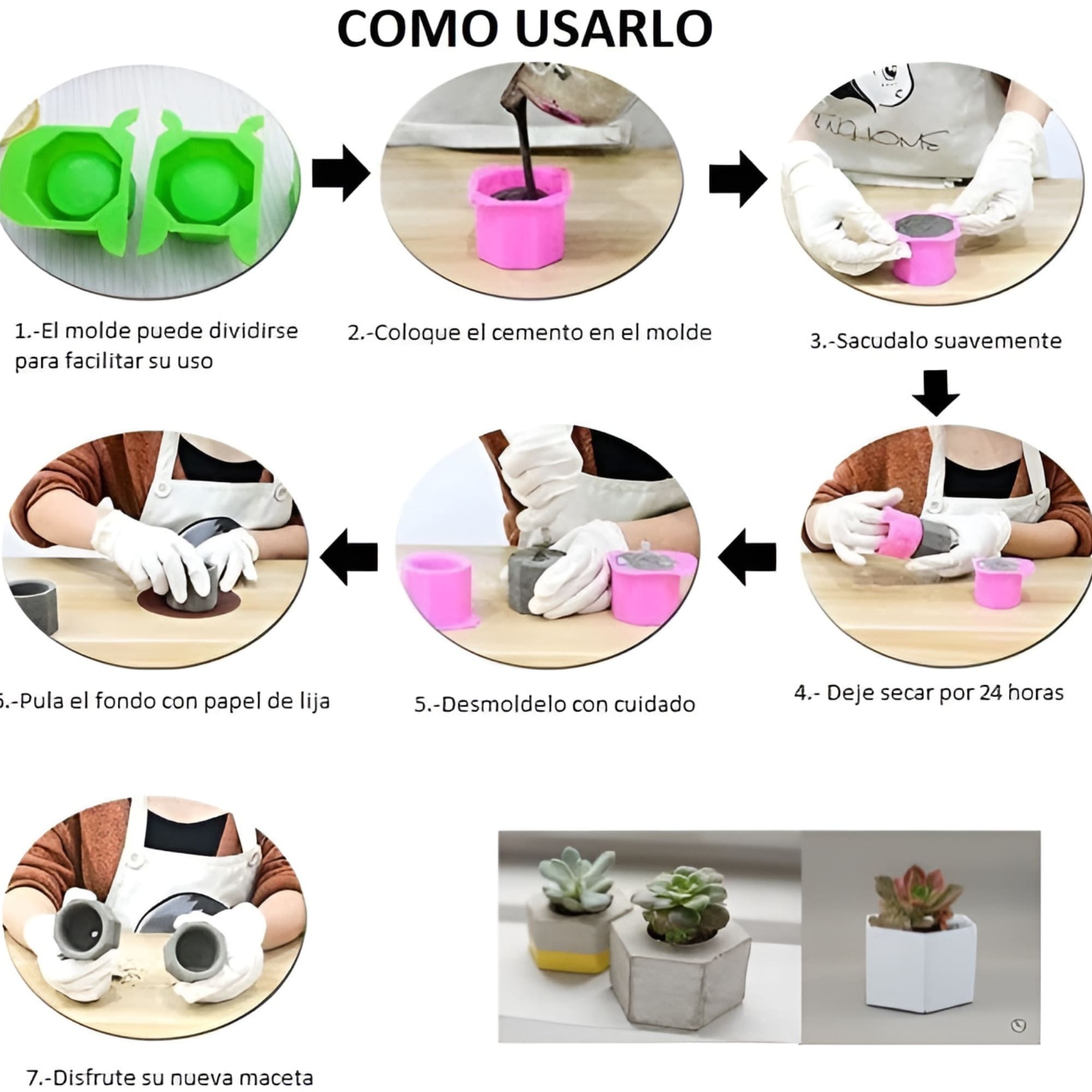 Moldes De Silicona Para Macetas Velas Ecomlab Y Manualidades Hexagonal Verde.