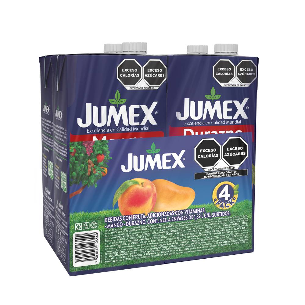 Bebida JUMEX Sabores Surtidos 4 pzs de 1.89L Mango Durazno